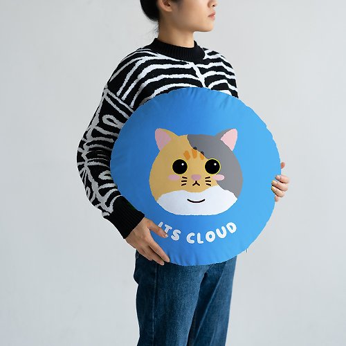 ITS CLOUD客製禮物 貓咪抱枕 圓形枕頭 可換底色
