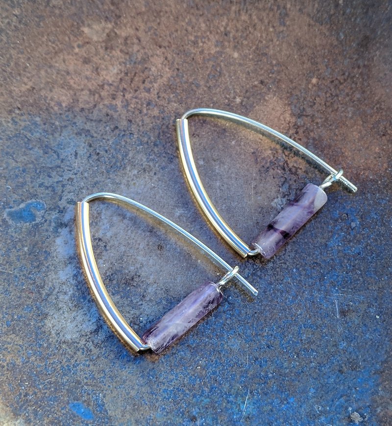 簡約14k包金純銀紫水晶耳環 - 耳環/耳夾 - 半寶石 紫色