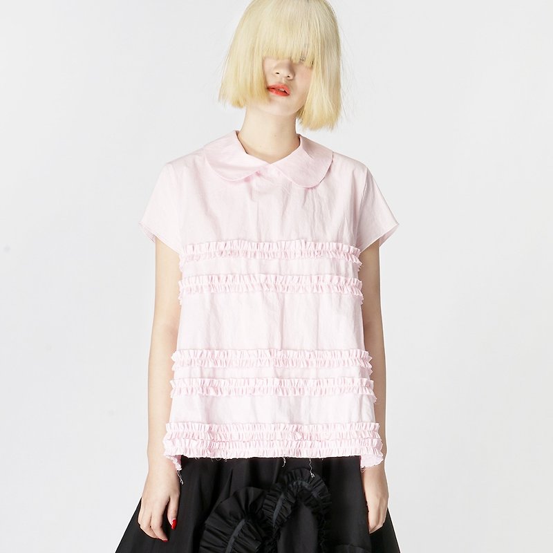 Pink flower doll collar fold Cotton Top - imakokoni - เสื้อผู้หญิง - ผ้าฝ้าย/ผ้าลินิน สึชมพู
