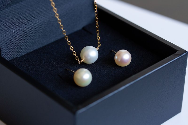 [Limited Quantity] Akoya Pearl Jewelry Set Necklace + Earrings or Clip-On - Earrings & Clip-ons - Pearl White