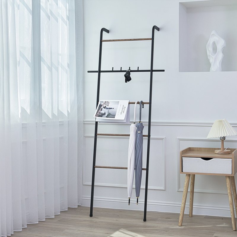 【Sim'n Coz】Wooden Grain Ladder Hanger/Towel Rack/Toilet Rack(Black) - ตะขอที่แขวน - โลหะ สีดำ