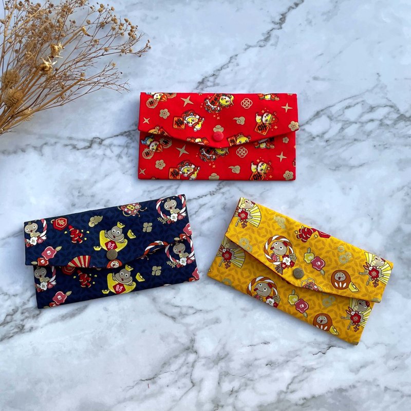 [Great Luck in the Year of the Snake] Envelope style lucky red envelope bag, passbook bag, long clip storage bag - Chinese New Year - Cotton & Hemp 