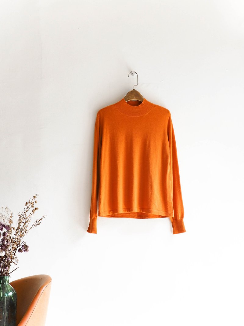 River water mountain - Shizuoka color orange small collar collar youth astringent girl antique Kashmir cashmere coat old sweater cashmere vintage oversize - สเวตเตอร์ผู้หญิง - ขนแกะ สีส้ม