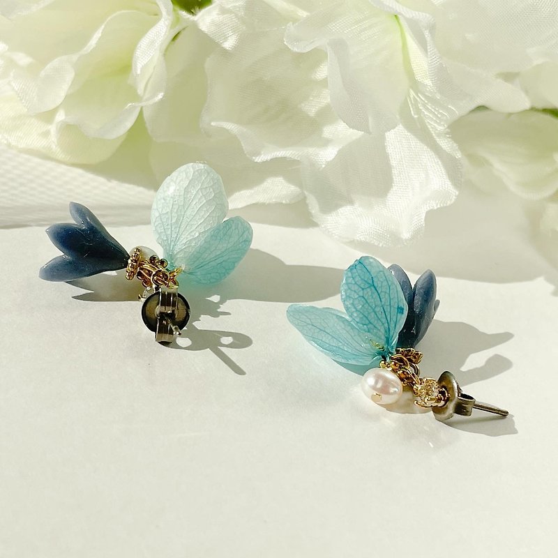blue hydrangeas and resin clay bellflowers earrings