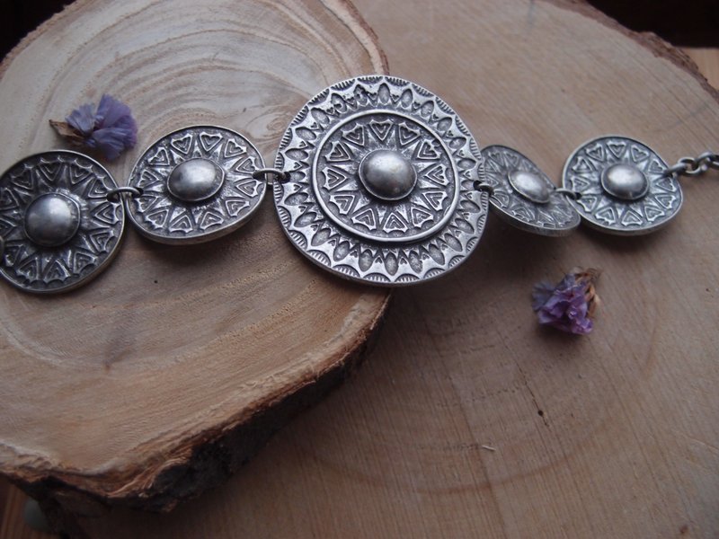 Sun Solar Oriental statement link bracelet adjustable silver bracelet - 手鍊/手環 - 純銀 銀色