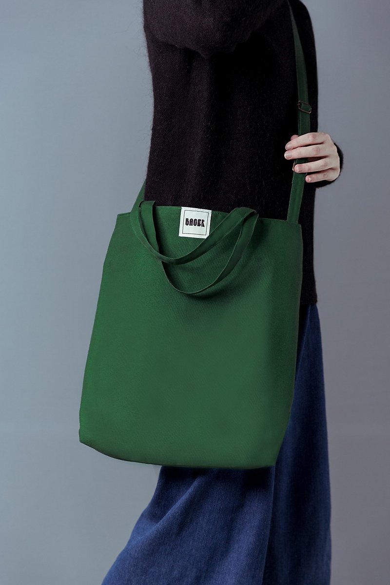 Unprinted plain surface adjustable strap three-way canvas bag / shoulder / portable / cross-body / dark green / - Messenger Bags & Sling Bags - Cotton & Hemp Green
