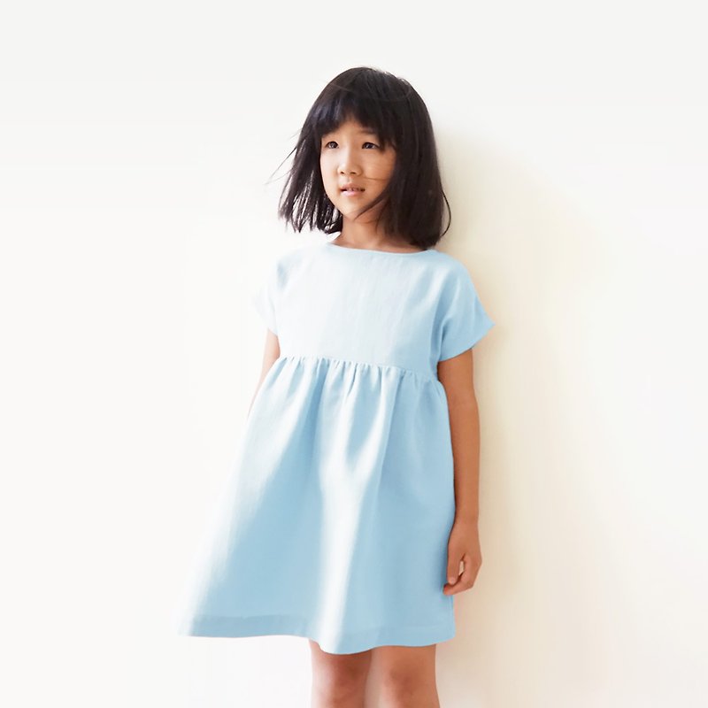 Organic cotton gauze girls dress-aqua blue - ชุดเด็ก - ผ้าฝ้าย/ผ้าลินิน สีน้ำเงิน