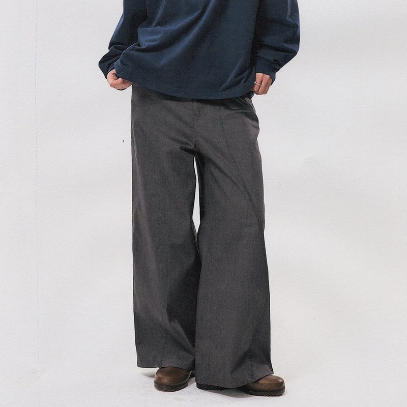 弧形分割A字廓形休閒長褲 男女同款 - 中性長褲/短褲 - 其他材質 灰色
