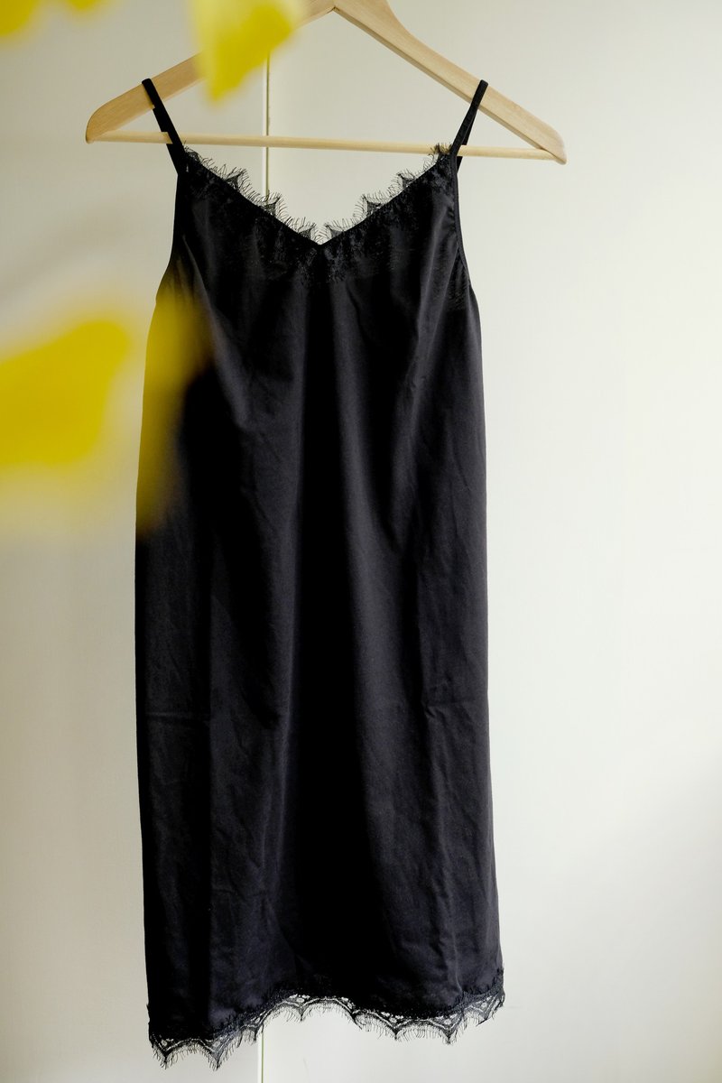 柔美襯衣・精梳棉拼接睫毛蕾絲・居家服・台灣製 - 睡衣/居家服 - 棉．麻 黑色