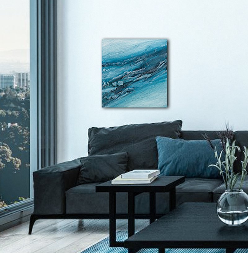 Abstract original painting in blue colors from the artist, a river - 壁貼/牆壁裝飾 - 壓克力 藍色