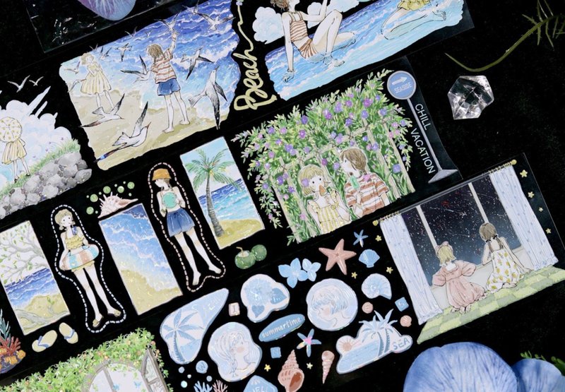 雙夏行歌 PET 和紙膠帶 貝殼光 10米 - 紙膠帶/和紙/PET - 其他材質 多色