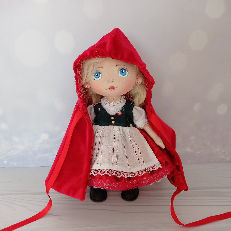 Interior Little Red Riding Hood doll, gift for collector, handmade doll - 寶寶/兒童玩具/玩偶 - 棉．麻 紅色