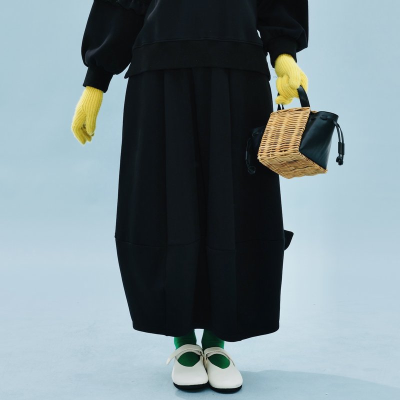 黑色蝴蝶結燈籠裙 / 半身裙 裙子 空氣棉 - 裙子/長裙 - 棉．麻 黑色