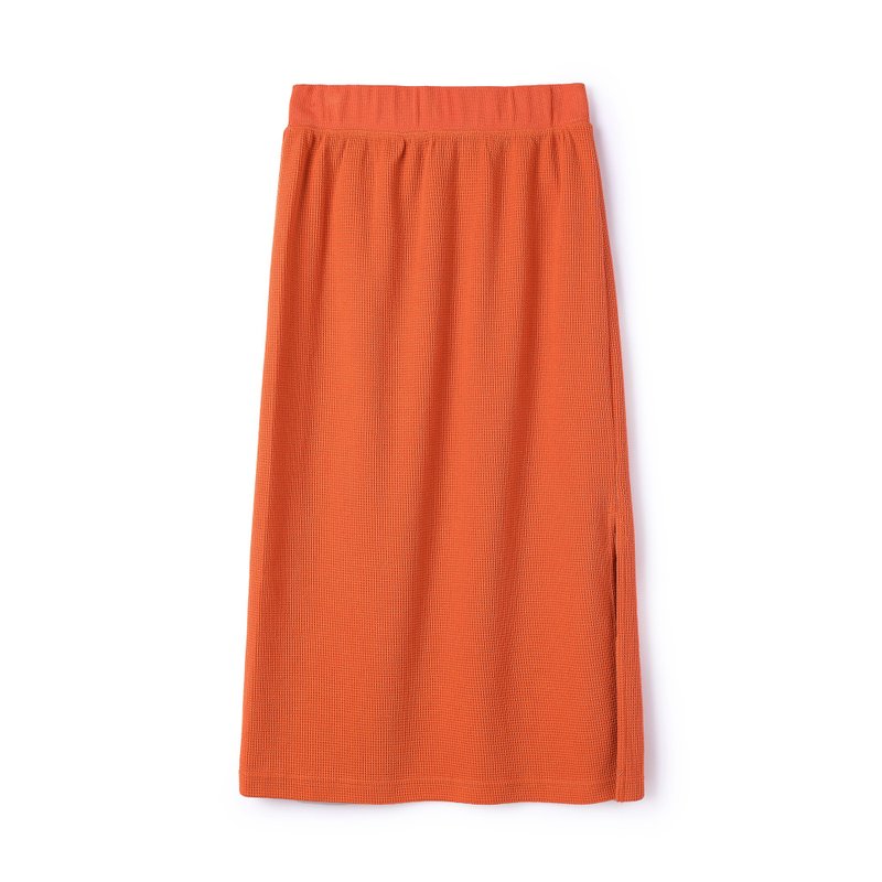 WAFFLE SKIRT 深橘色 窩夫格針織 高端休閒 裙子 - 裙子/長裙 - 棉．麻 橘色