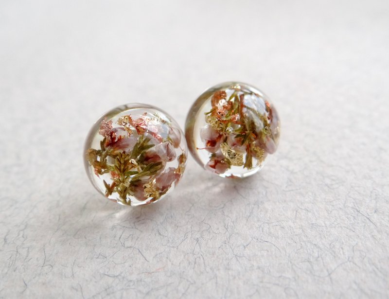 Heather earrings Floral earrings Silver earrings Minimalist earrings Resin - 耳環/耳夾/耳骨夾 - 植物．花 金色