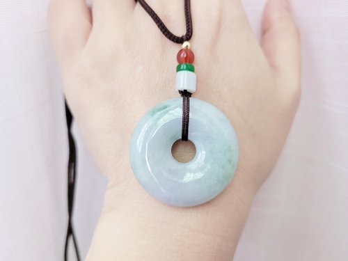 螺絲帽帽工作室 【親翠】天然翡翠 冰飄綠大聖誕厚甜甜圈平安釦 | 聖誕交換禮