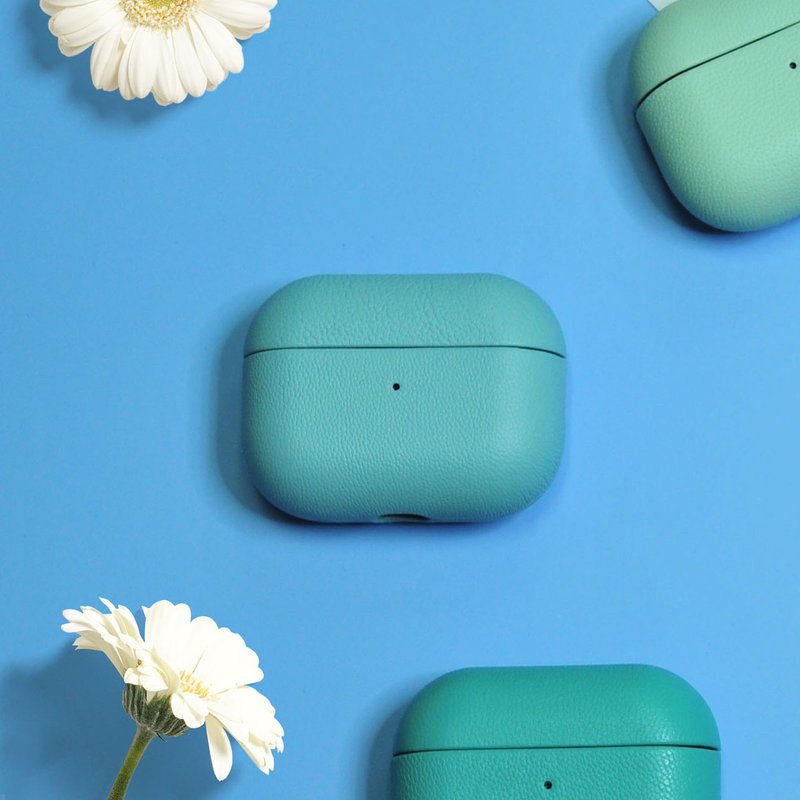 AirPods 4/3/Pro/Pro2 皮革 耳機保護套 Coral Blue 珊瑚藍 客製 - 耳機/藍牙耳機 - 真皮 藍色