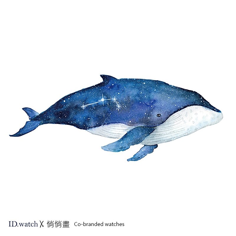 Joint illustration watch - constellation whale - Aries _ Taurus _ Sagittarius _ Virgo - นาฬิกาผู้หญิง - หนังแท้ สีน้ำเงิน
