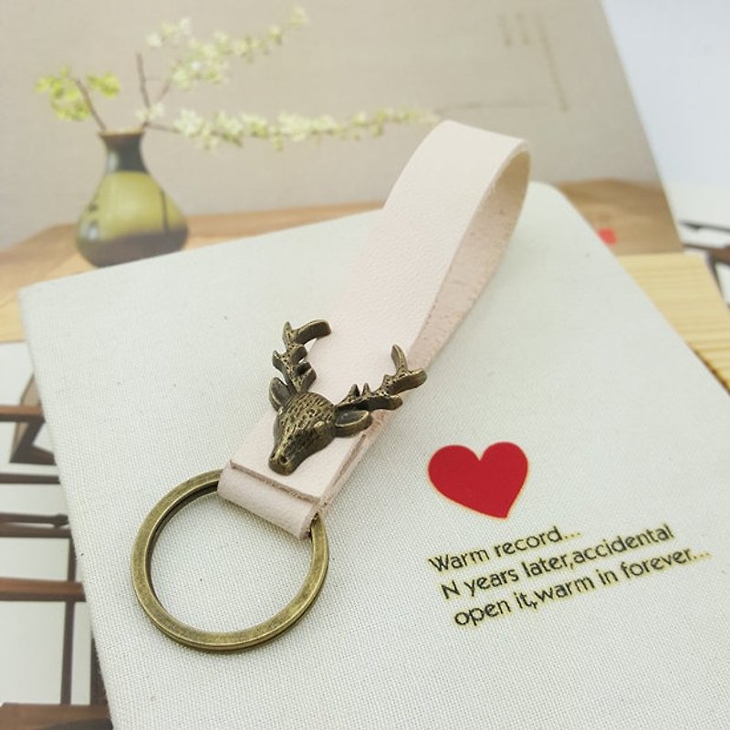 客製禮物 麋鹿 個性真皮鑰匙圈 情侶生日禮物 可刻字 - 鑰匙圈/鎖匙扣 - 真皮 金色
