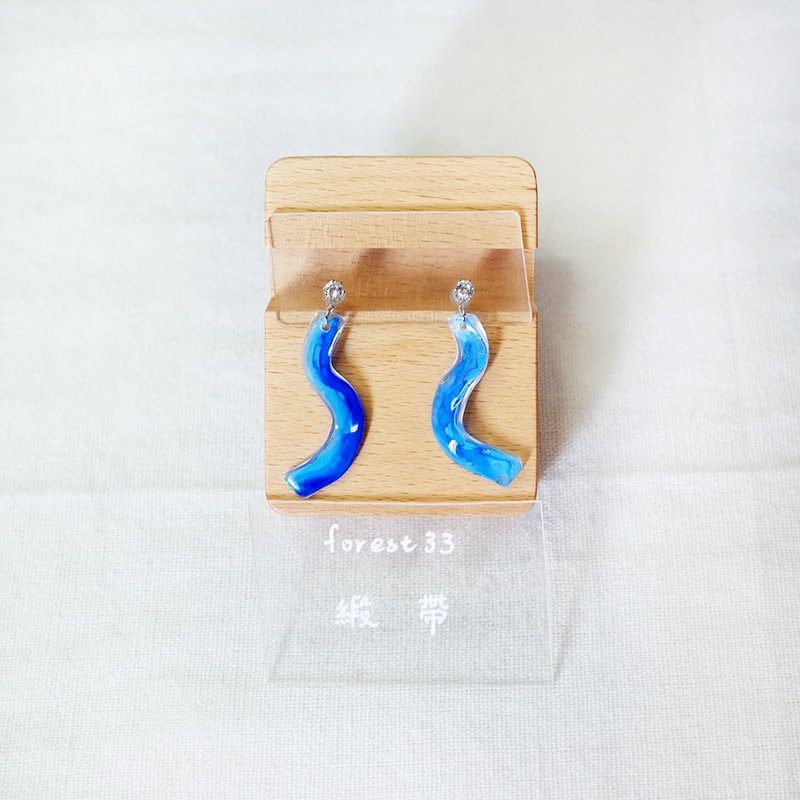 緞帶 手繪貼耳耳環 耳夾/耳針 - 耳環/耳夾/耳骨夾 - 防水材質 藍色