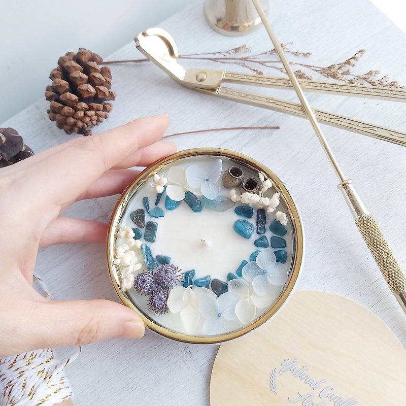 Apatite - White Marble bowl Soywax Candle | Dried flower & Crystal - Candles & Candle Holders - Wax Blue