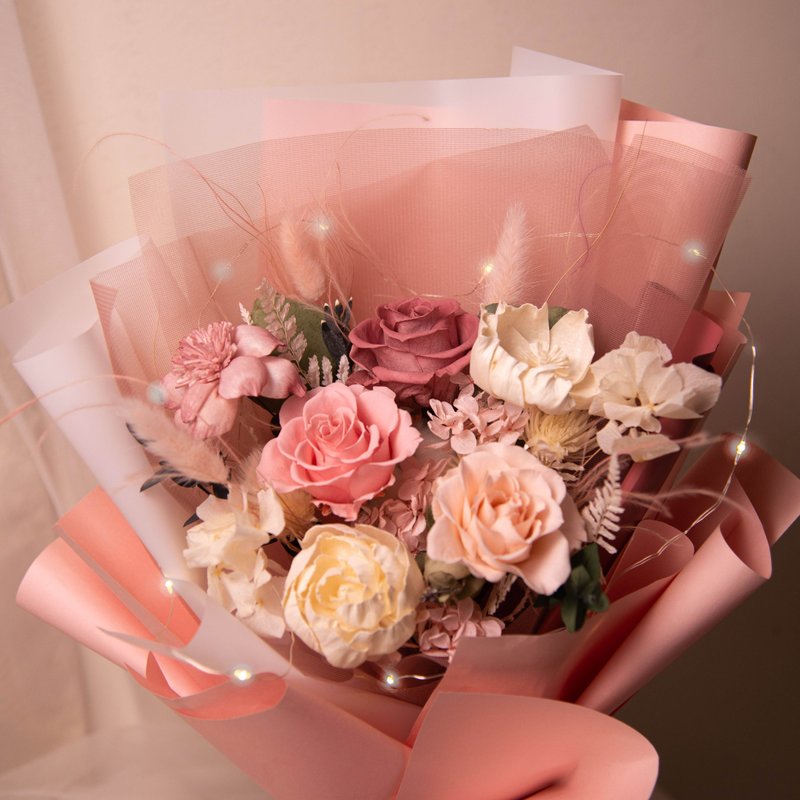 【粉紅】求婚花束 Led 乾燥花 永生花花束  / 生日 告白 女友 - 乾燥花/永生花 - 植物．花 粉紅色