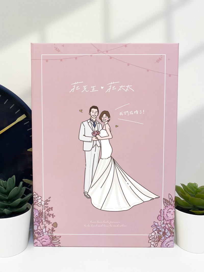 似顏繪結婚書約夾-人像繪製結婚證書夾-客製化結婚書約夾-證書夾 - 結婚書約 - 紙 粉紅色