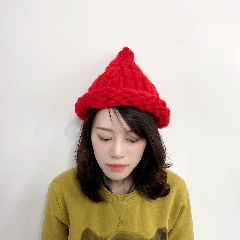MINIxROSE thick warm and hand-knitted woolen hat-red red - Hats & Caps - Other Materials Red