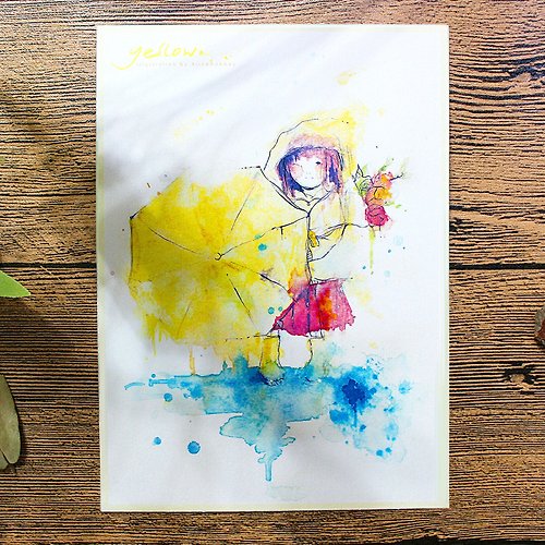 AliceHobbey Illustration Alice Hobbey 黃雨傘系列 雙面水彩插畫明信片 Postcard