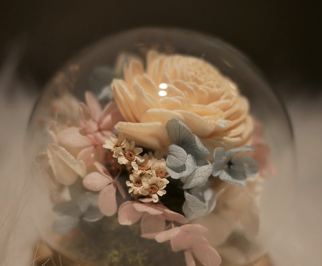 藍粉白永生花玻璃罩玻璃盅綺麗的未來乾燥花 設計館小森林花藝人mini Forest Florist 乾花 花球 Pinkoi