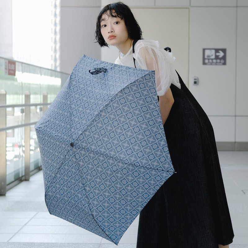 鈦輕超輕量自動傘/印花樂 x OMBRA/玻璃海棠/藍黑 - 雨傘/雨衣 - 防水材質 藍色