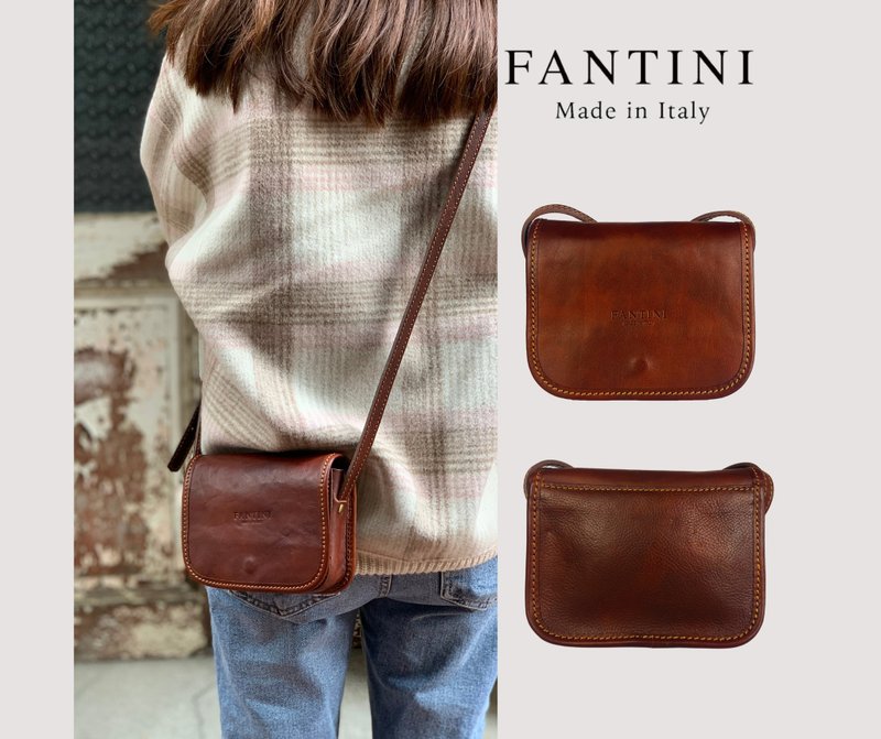 Pisa Mini Crossbody bag Leather Fantini Made in Italy - กระเป๋าแมสเซนเจอร์ - หนังแท้ สีนำ้ตาล