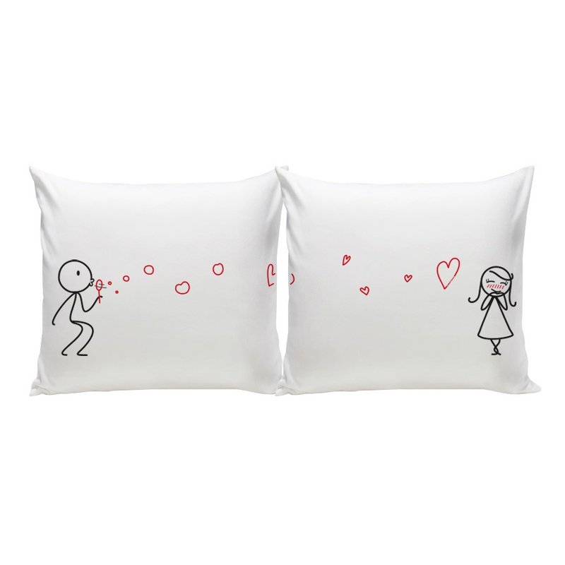 LOVE BUBBLE 29x29 SET/2 PILLOW CASE by Human Touch+Pillows - หมอน - ผ้าฝ้าย/ผ้าลินิน ขาว