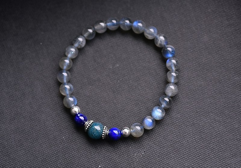 Lapis Stone+ + blue labradorite Silver Bracelet - สร้อยข้อมือ - คริสตัล สีเทา