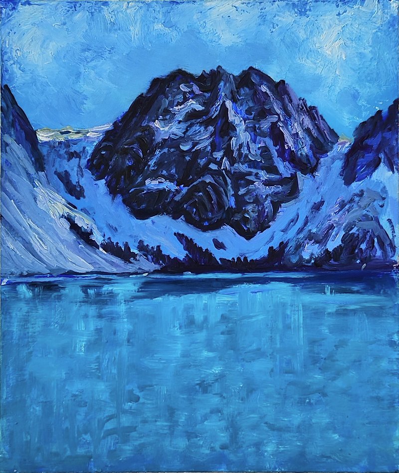 Colchuk Lake from Aasgard Pass Oil Painting 8.8-6.6in fine art by SElenaV. Lake - Wall Décor - Other Materials Purple