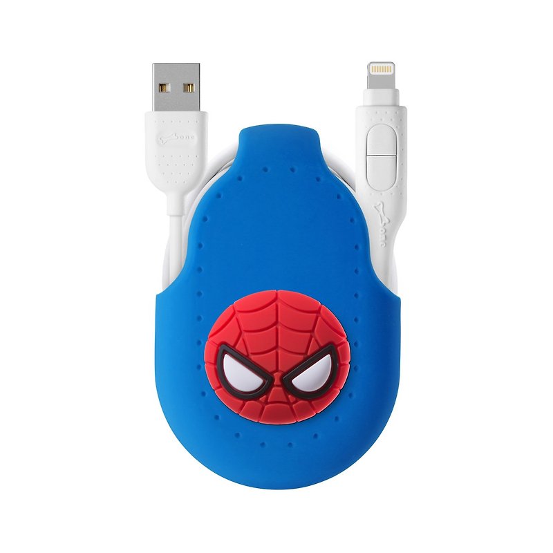 Bone / 2 in 1 double head transmission line charging line Android APPLE official certification - Spiderman - ที่ชาร์จ - ซิลิคอน สีน้ำเงิน