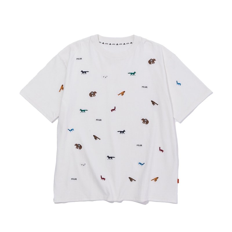 日本限定 POLER PRM WASH EMB TEE-ANIMAL 日式電繡TEE / 動物白 - 男 T 恤 - 棉．麻 白色