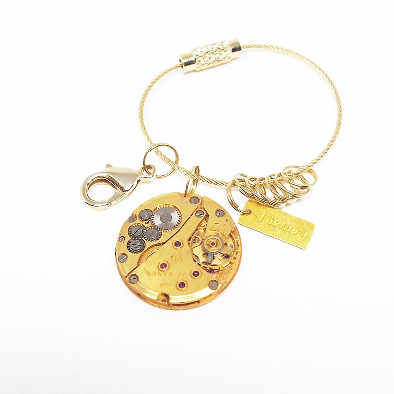 1960s antique watch movement key ring gold moon light - ที่ห้อยกุญแจ - โลหะ สีทอง