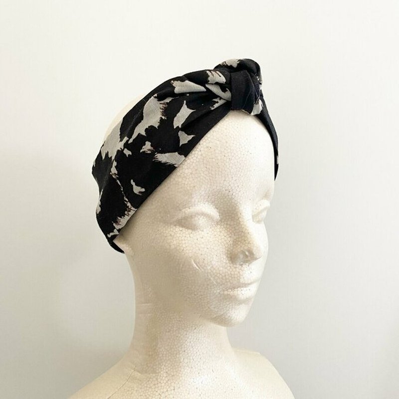 ターバンにもスカーフにもなる　使い方色々　リネン　コットン　ネッククーラー　ヘアバンド　保冷剤２個付き - 髮夾/髮圈 - 棉．麻 黑色