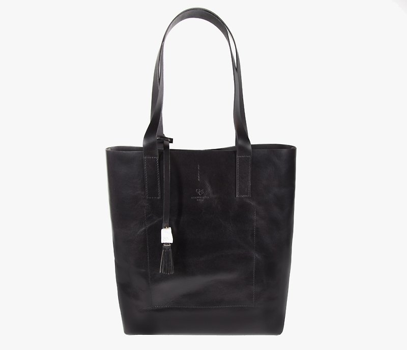 Tote Bag / Leather / Black / Handmade / A4 size / Shoulder Bag - Messenger Bags & Sling Bags - Genuine Leather Black