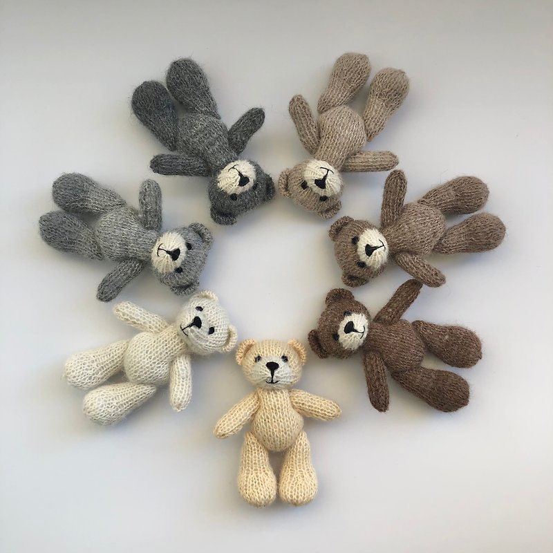7 件組小針織泰迪熊 - 寶寶/兒童玩具/玩偶 - 羊毛 