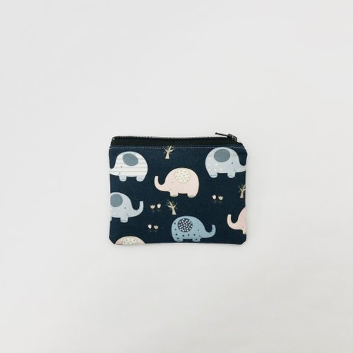 bubu hand-made 客製化選布-深藍小象零錢包 小包 生日禮物 送禮
