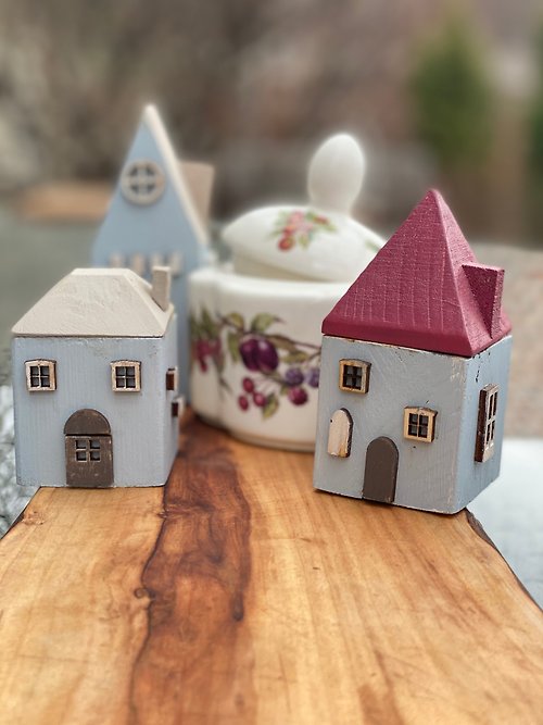 Village Story Set of 6 Wooden Mini Houses Zen Adult Craft Kit, Wooden Little House DIY Craft