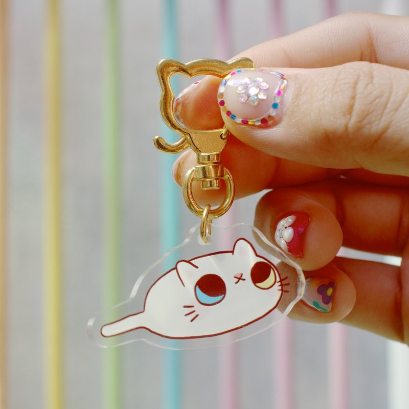 Meatball Acrylic Strap/Double-sided pattern/A tuo cat - พวงกุญแจ - พลาสติก ขาว