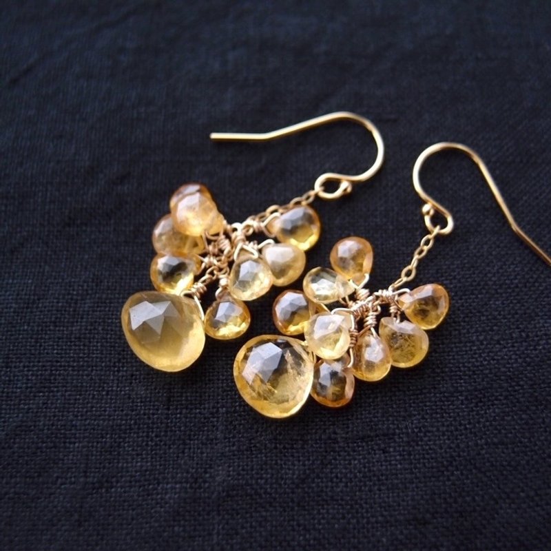 【K14gf】Yellow Sapphire × Beryl Earrings　イエローサファイア×イエローベリル フックピアス - 耳環/耳夾/耳骨夾 - 寶石 黃色