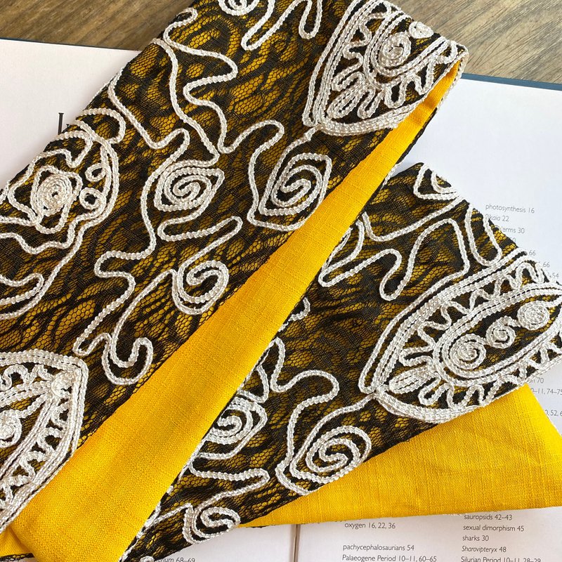 米羅 古董刺繡布 軟管髮帶 / 寬版 - 髮箍/髮帶 - 棉．麻 黃色