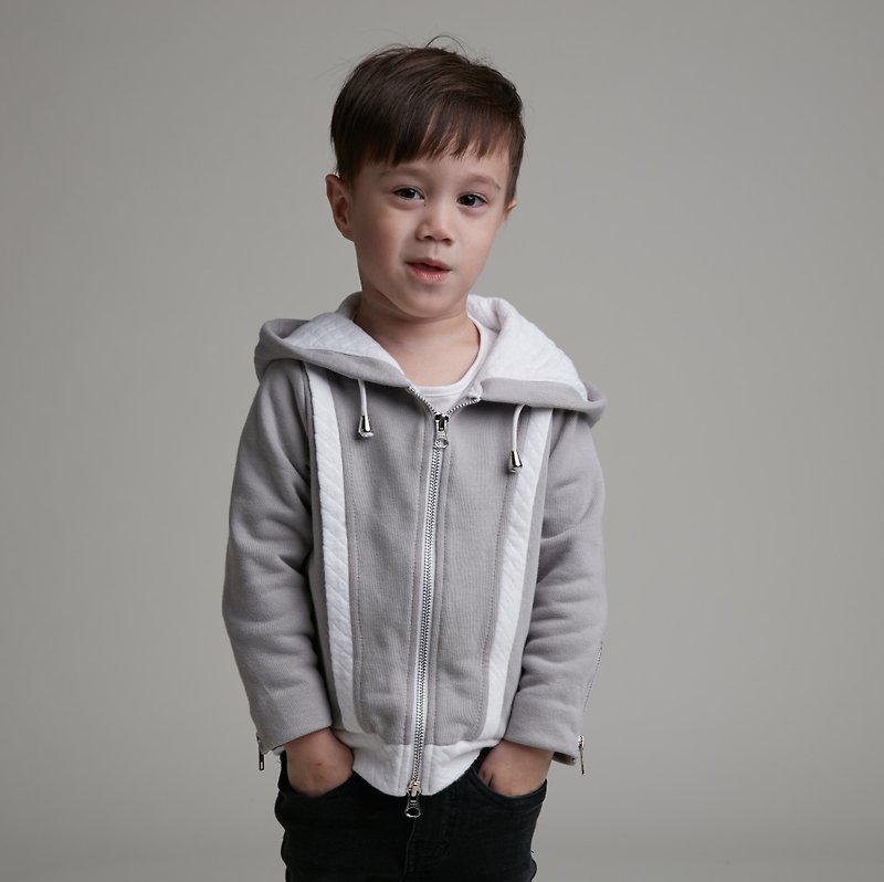 Cut hooded jacket (gray) - เสื้อโค้ด - ผ้าฝ้าย/ผ้าลินิน สีเทา