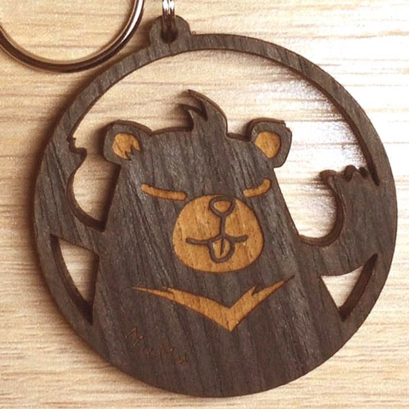 MuMu Sweety ✿ Black Bear. Fat fruit / key ring - Keychains - Wood Black