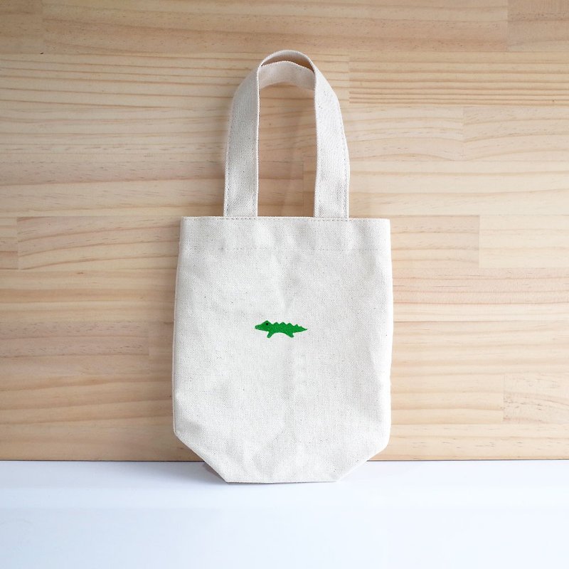 【Q-cute】Beverage bag series-crocodile-can add characters - ถุงใส่กระติกนำ้ - ผ้าฝ้าย/ผ้าลินิน สีเขียว