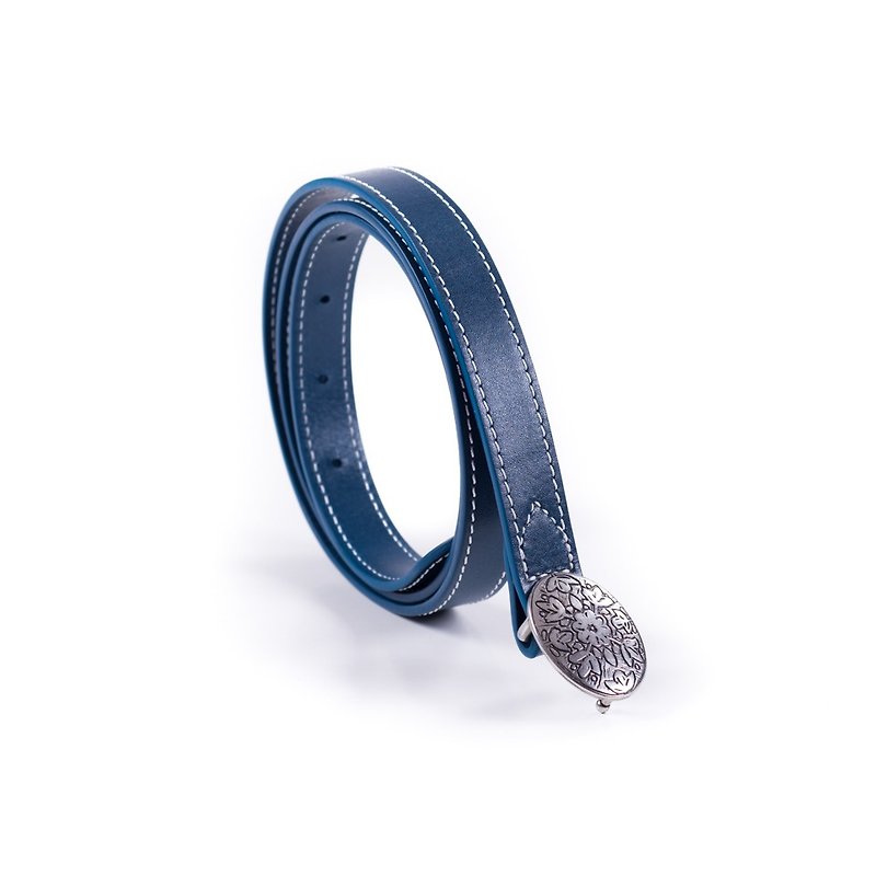 Patina leather custom-made belt belt custom - เข็มขัด - หนังแท้ สีน้ำเงิน